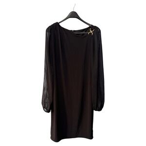 Ivanka Trump Black Sheer Sleeve Dress Gold Detail‎ Cocktail Party